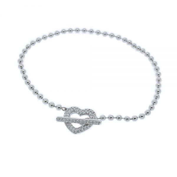 Silver Cubic Zirconia Heart Toggle Bracelet