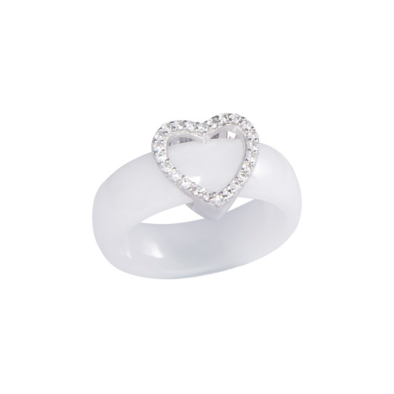 White Ceramic Ring With Cubic Zirconia