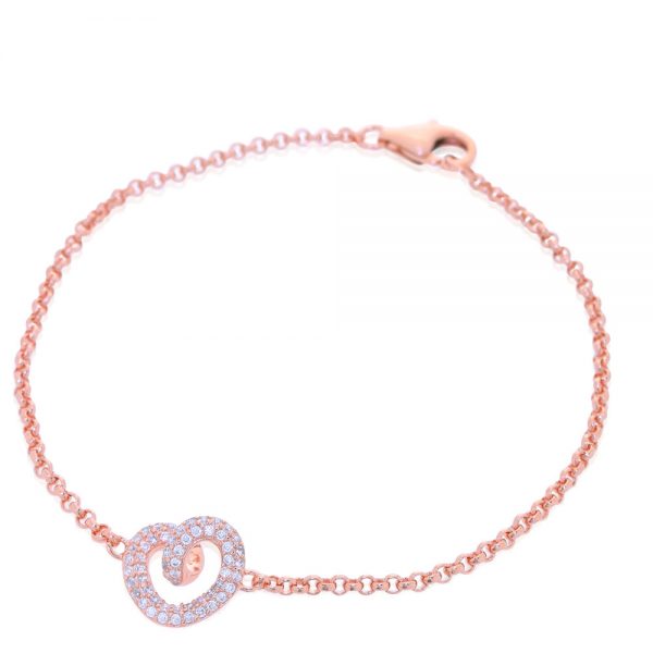 Rose Gold Plated Silver Cubic Zirconia Heart Bracelet