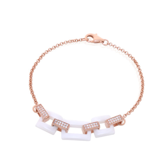 Rose Gold plated White Ceramic Chain Bracelet