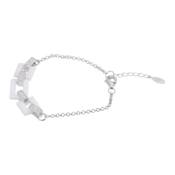 Silver White Ceramic Chain Bracelet