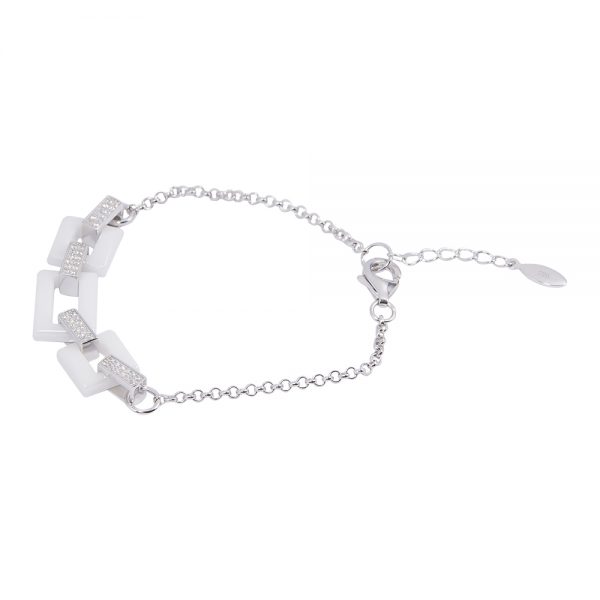 Silver White Ceramic Chain Bracelet