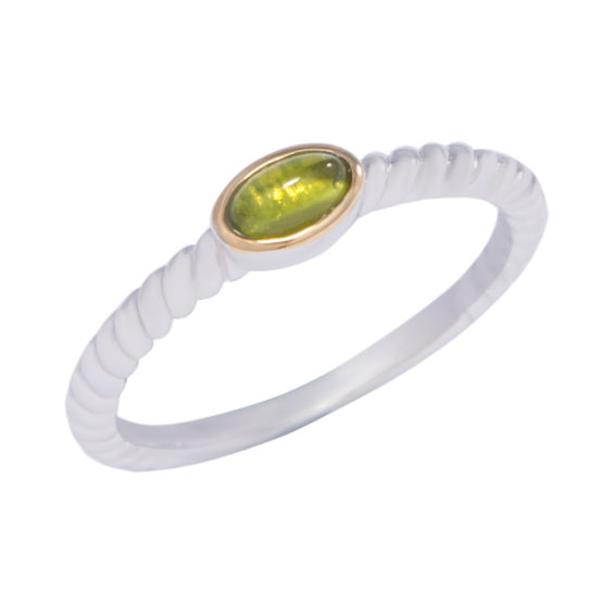 Green Cabochon Cubic Zirconia Silver Ring