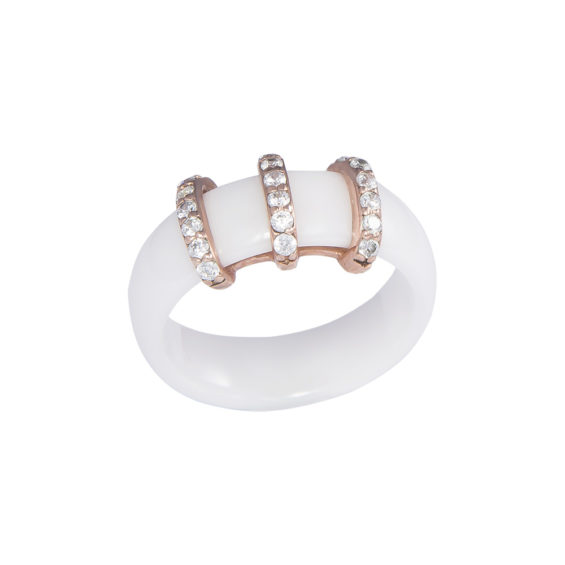White Ceramic Ring With Rose Gold Cubic Zirconia