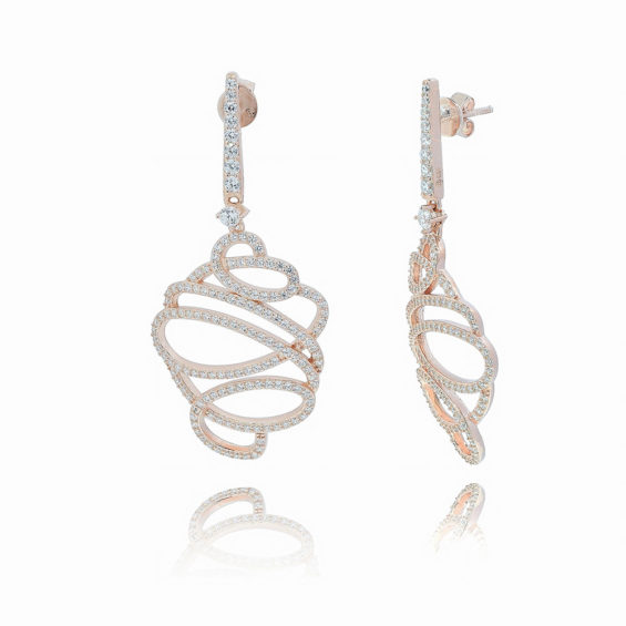 Rose Gold Plated Silver Cubic Zirconia Contemporary drop earring