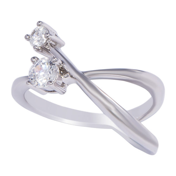 Silver Round Cut Two-Stone Cubic Zirconia Ring