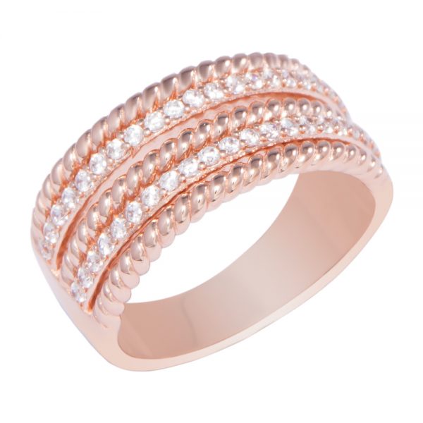 Rose Gold Plate Cubic Zirconia Inlaid Silver Ring