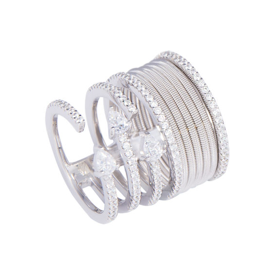 wide silver ring with cubic zirconia