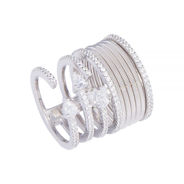 wide silver ring with cubic zirconia