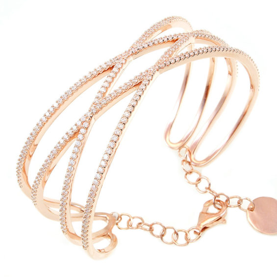 Crossover rose gold plated silver cuff